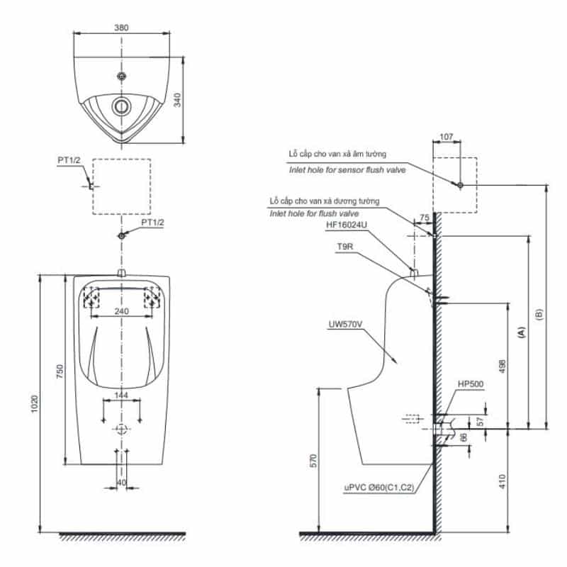 Bồn Tiểu Nam TOTO UT570T Treo Tường - Ảnh 4