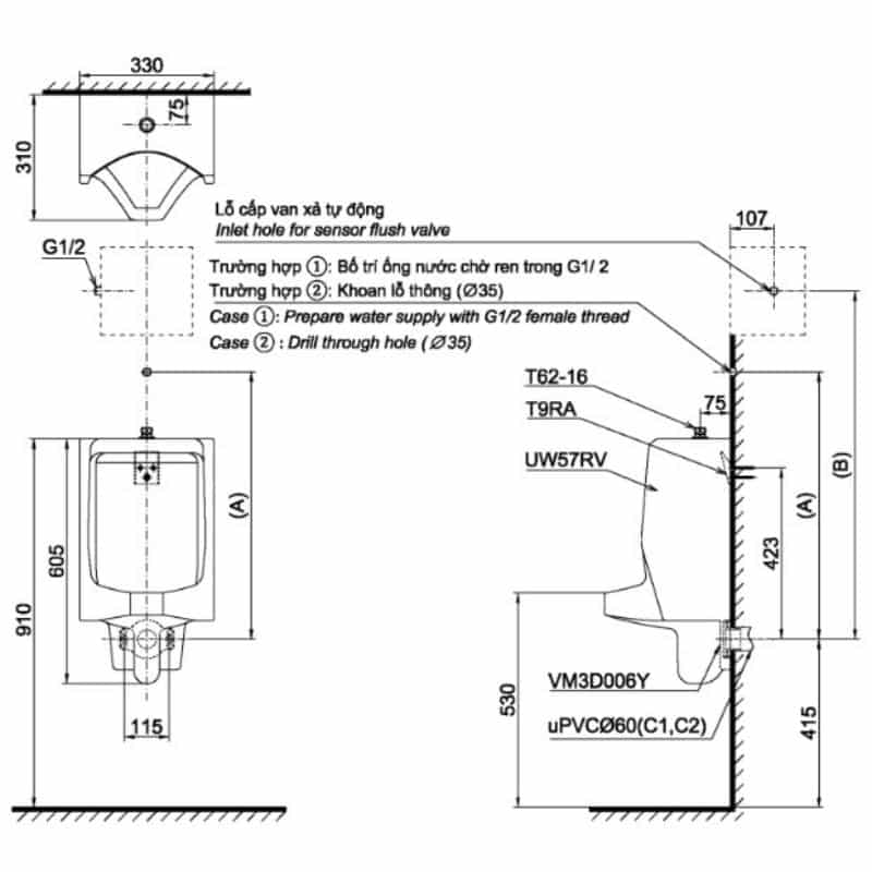 Bồn Tiểu Nam TOTO UT57S Treo Tường - Ảnh 3