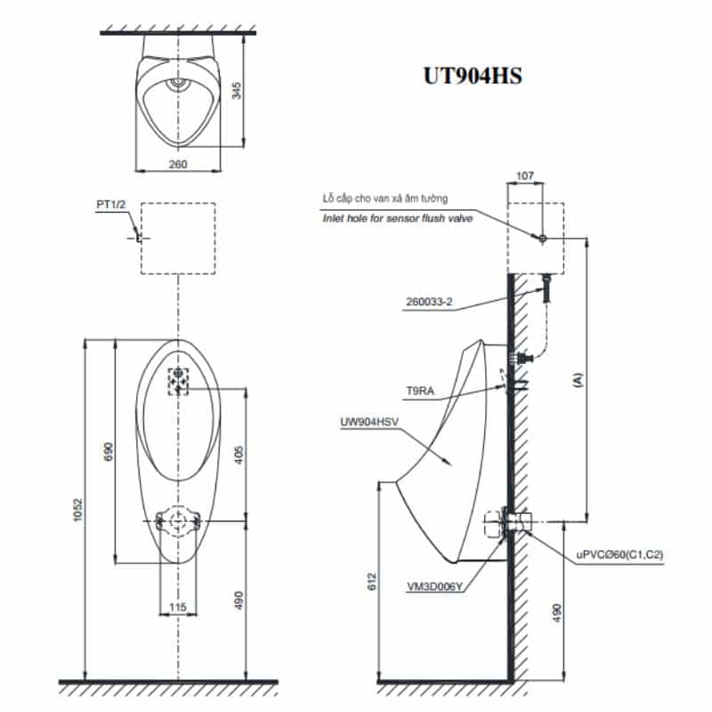 Bồn Tiểu Nam Treo Tường TOTO UT904HN - Ảnh 4