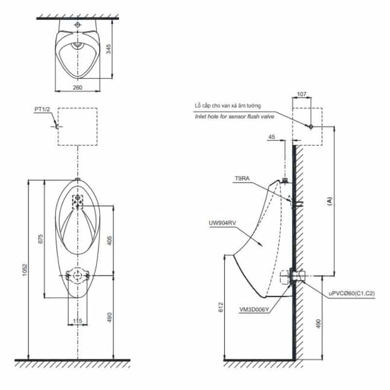 Bồn Tiểu Nam TOTO UT904R Treo Tường - Ảnh 3