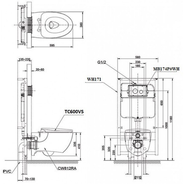 Bồn Cầu Treo Tường TOTO CW812RA/TC600VS/WH171A/MB174P#WH
