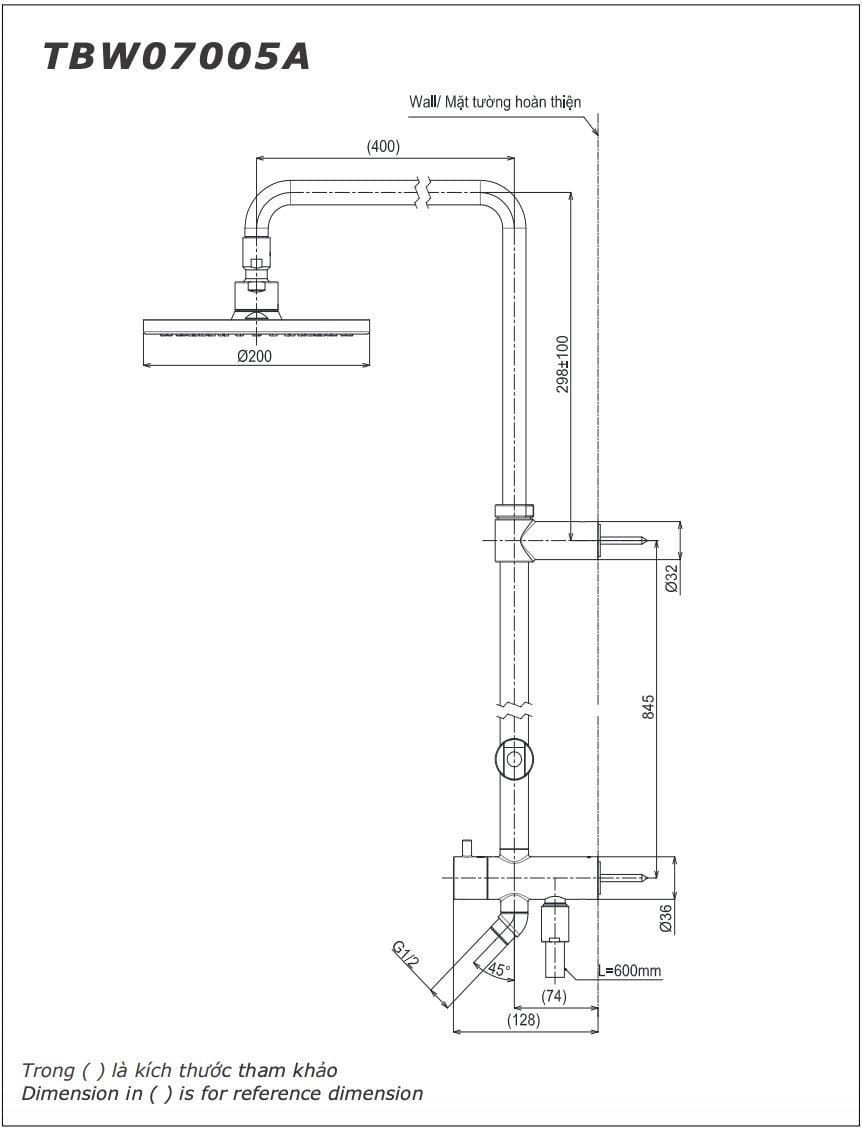 Bản vẽ Sen Tắm Cây TOTO TBW07005A