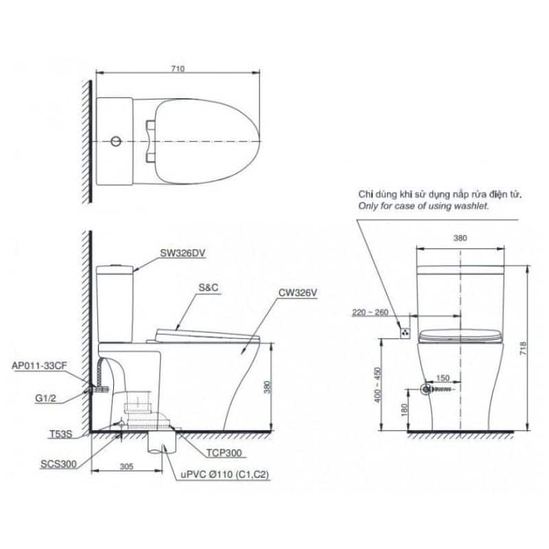 Bồn Cầu TOTO CS326DE2 Hai Khối - Ảnh 2