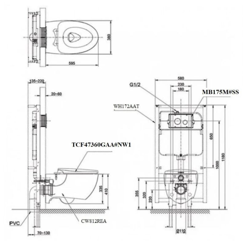 Bồn Cầu Treo Tường TOTO CW812REA/TCF47360GAA/WH172AAT/TCA546/MB175M - Ảnh 2