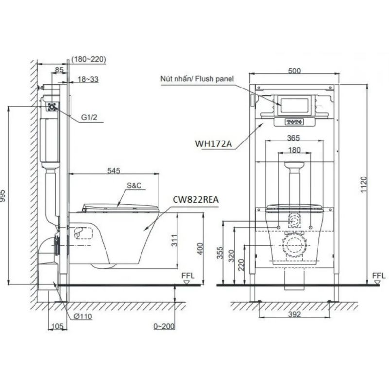 Bồn Cầu Treo Tường TOTO CW822REA/TCF23460AAA/WH172AT/TCA465/MB175M - Ảnh 2
