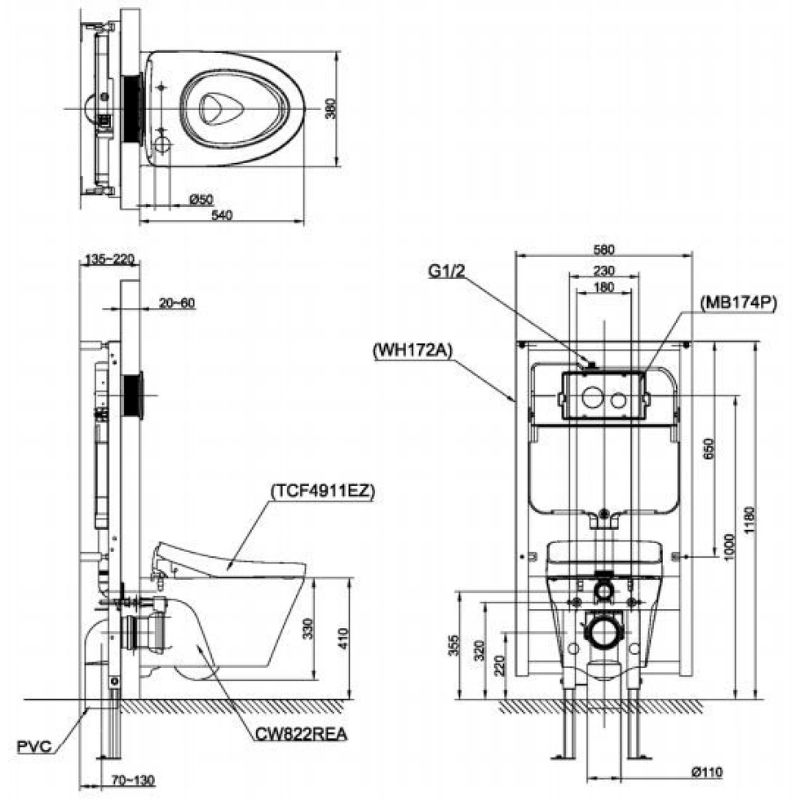Bồn Cầu Treo Tường TOTO CW822REA/TCF24460AAA/WH172AT/TCA465/MB175M - Ảnh 2