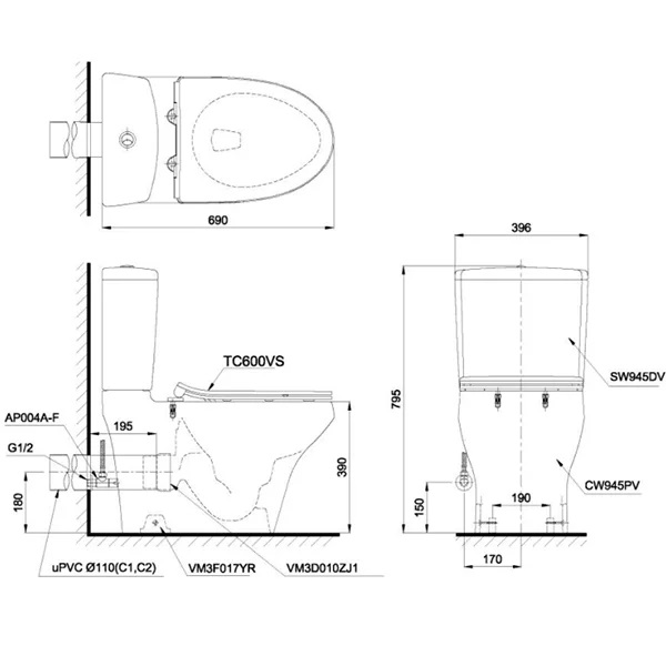 Bồn Cầu 2 Khối TOTO CS945PDT8 - Ảnh 2