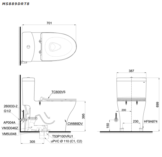 Bồn Cầu Một Khối TOTO MS636DT2 Nắp Êm TC600VS - Ảnh 3