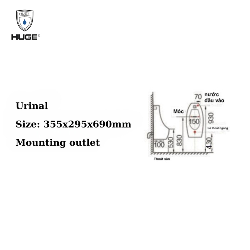 Bồn Tiểu Nam Cảm Ứng HUGE H-TN025 - Ảnh 2