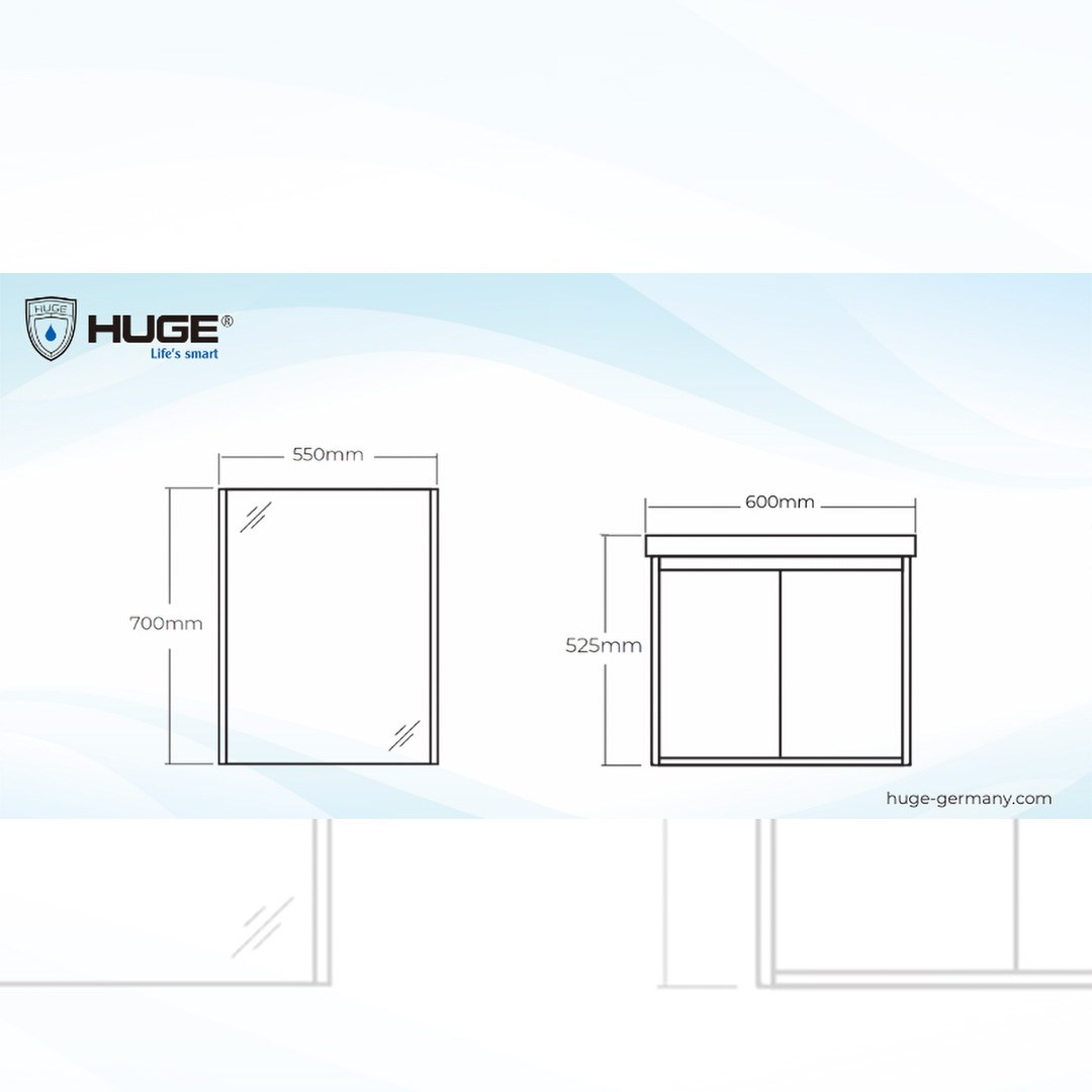 Kích thước Bộ Tủ Lavabo PVC H-PE1-60