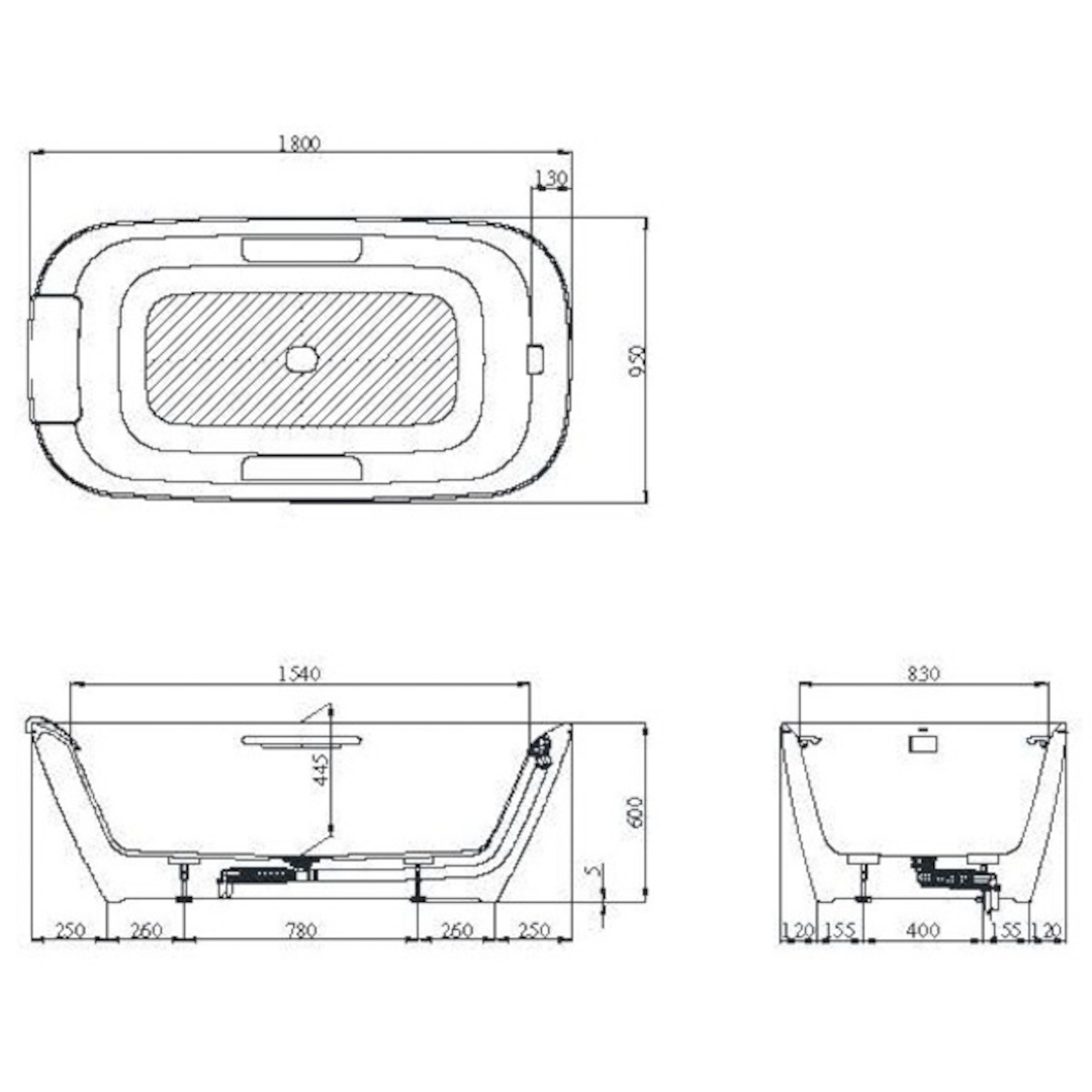 Hình ảnh 2D của bồn tắm cao cấp đặt sàn NEOREST PJY1886HPWMNEGW