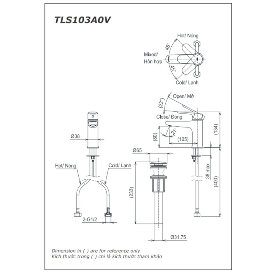 Bản vẽ 2D vòi chậu TOTO TLS103A0V