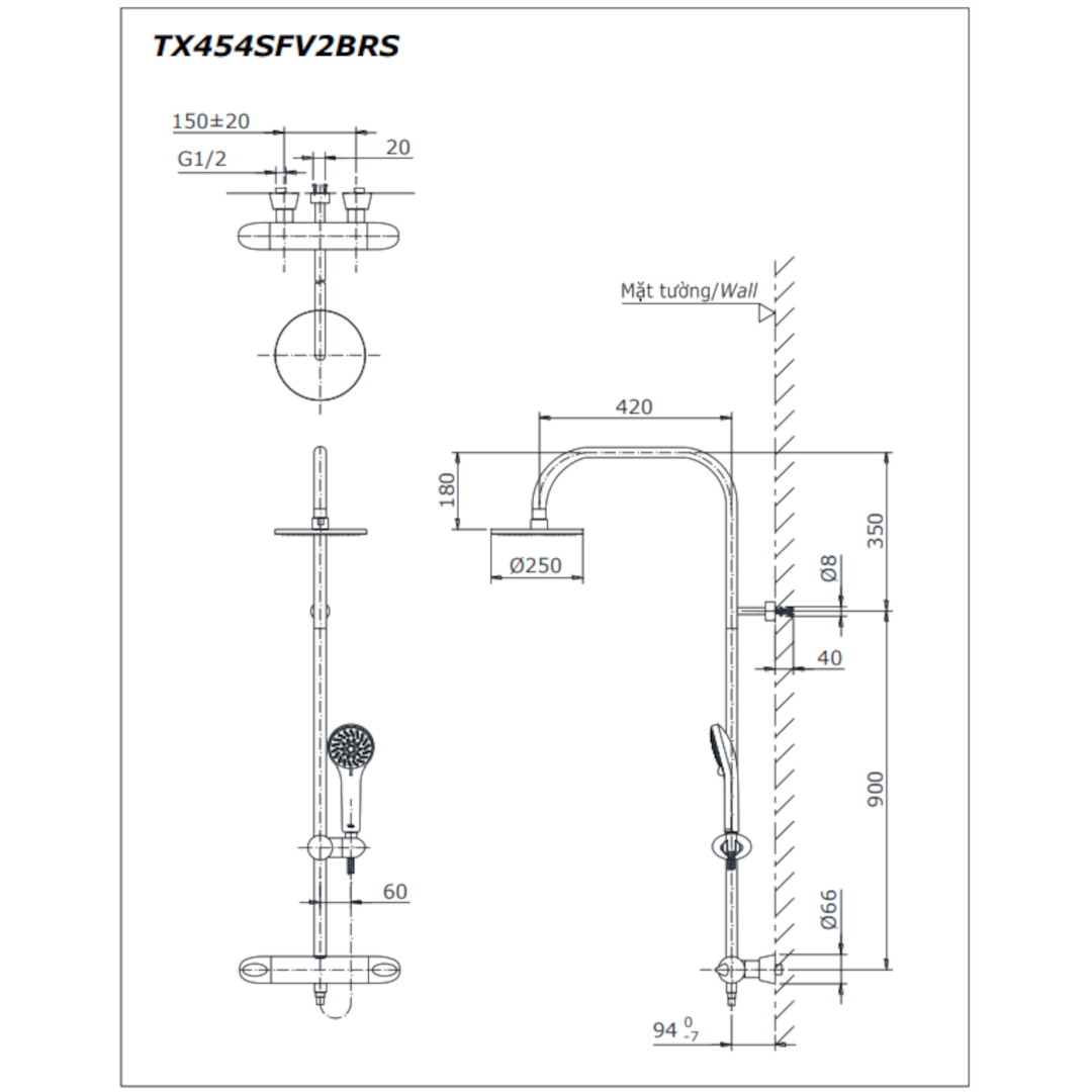 Bản vẽ kỹ thuật của Sen cây nhiệt độ TX454SFV2BRN
